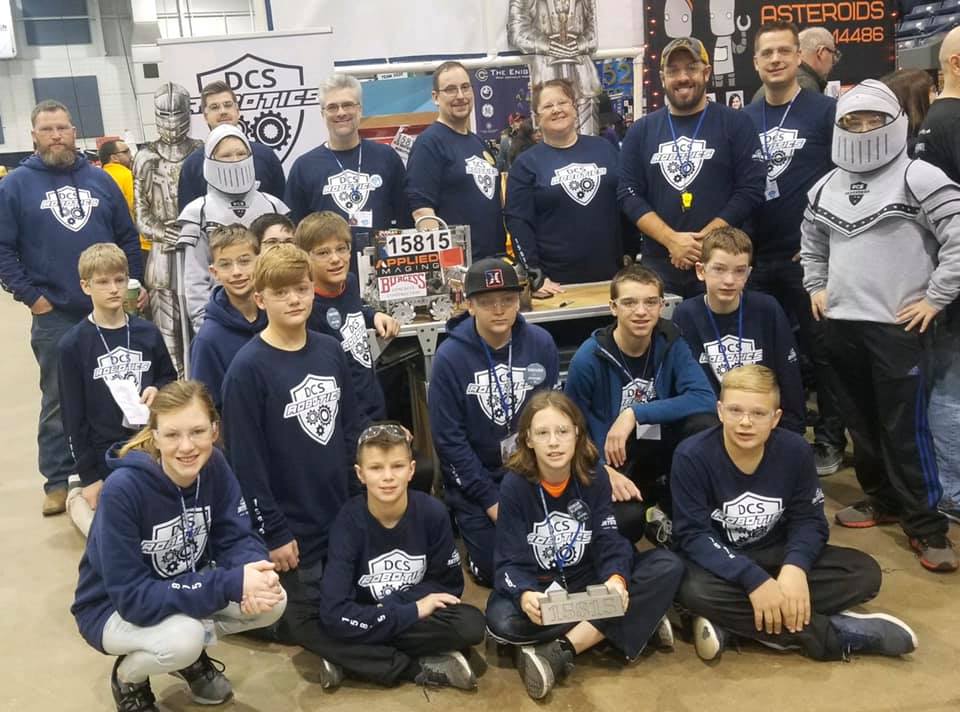 Photo of the DCS Robotics team at the state championship on December 14, 2019.
